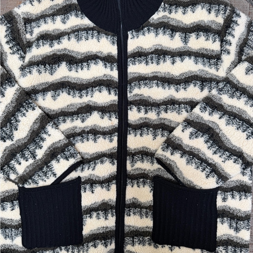 Vintage 90s Tally-Ho Sherpa Fleece Zip Jacket Sweater Knit Trim